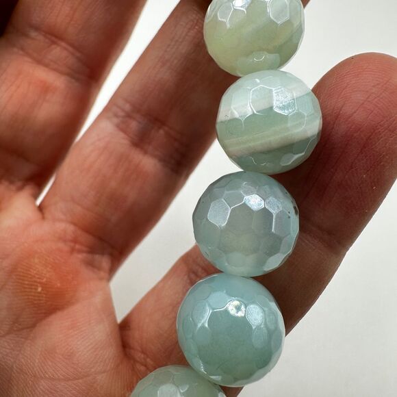 12mm faceted "Aquamarine" stone stretchy bracelet, size 7 - Picture 7 of 15